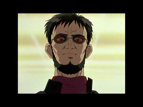 Gendo Ikari in the original Neon Genesis Evangelion television anime; preview still from GKIDS’s official 2021 Blu-ray trailer