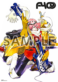 Haruko Haruhara playing a bass guitar in official original-series FLCL release promotional artwork