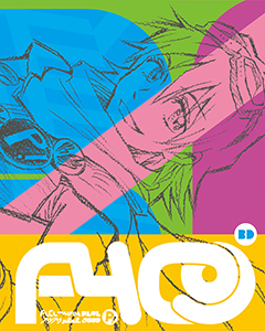 Original-series FLCL Blu-ray BOX KIXA-686 artwork, with stylized character faces in colored panels; official King Records 2016 release illustration