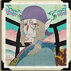The Medicine Seller in a patterned interior; official 2007 Mononoke episode 1 image