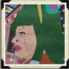 A woman wearing a green head covering in a patterned interior; official 2007 Mononoke episode 3 image